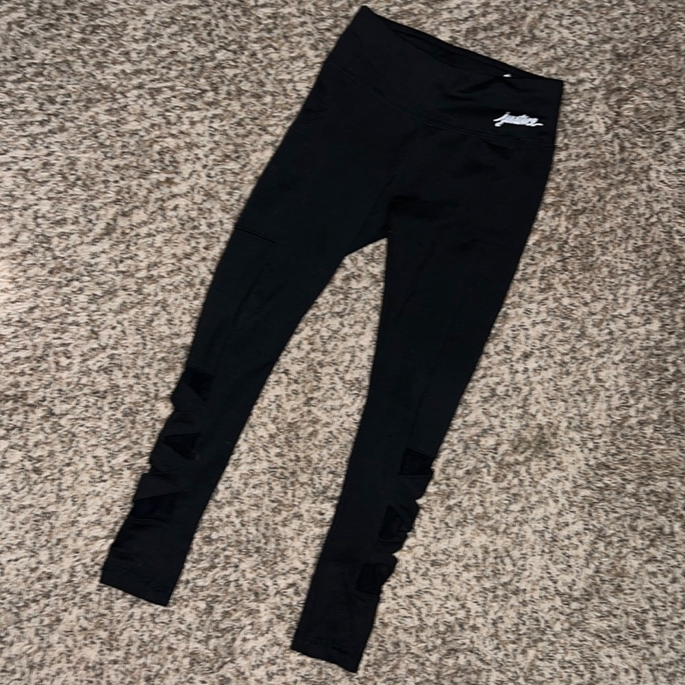 Justice Size 6 Black Leggings with Mesh Criss Cross Sides